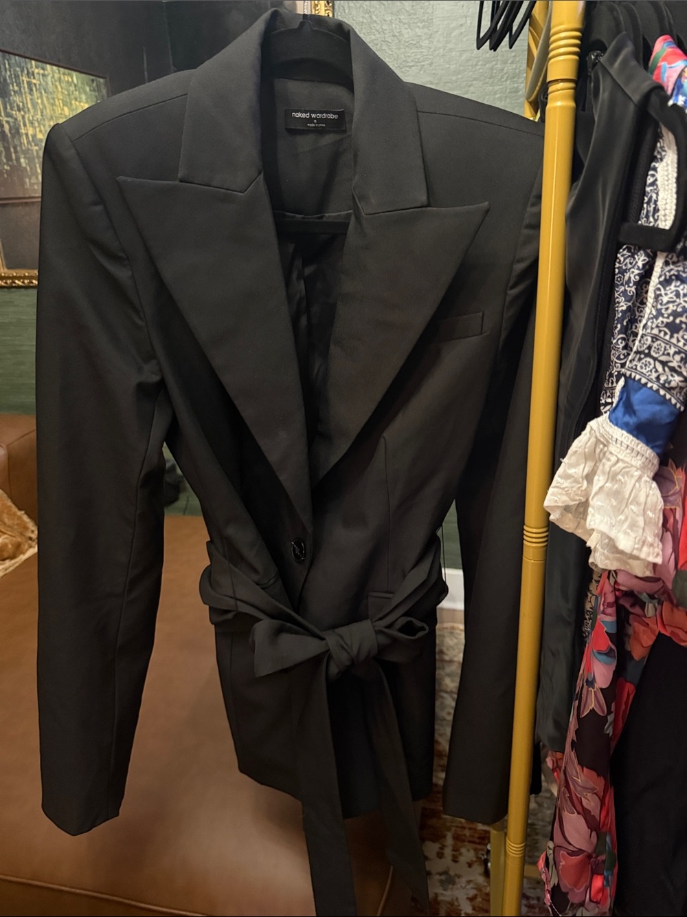 naked wardrobe Black Tie-Waist Blazer Jacket